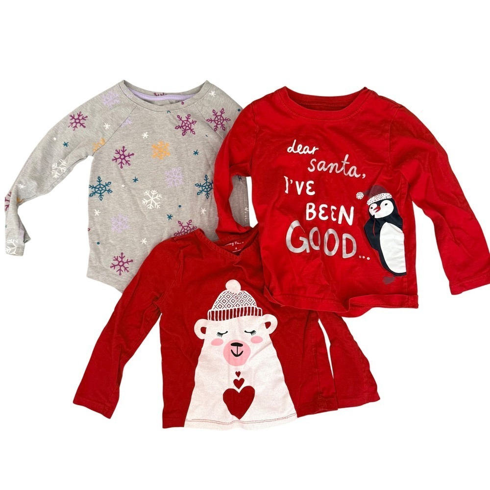 Carters Cat & Jack Holiday Christmas Shirt Bundle Red Grey Kids Size 4T